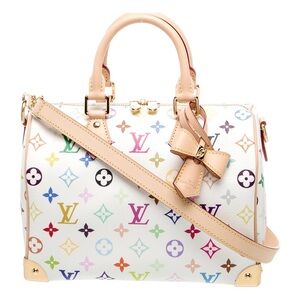 Louis Vuitton X Takashi Murkami White Monogram Speedy Bandouliere 25